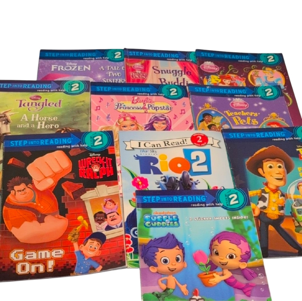 Step Into Reading Level 2 Bundle of 10 Books Disney Barbie Pixar